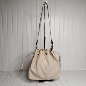 DKNY OFF white Vegan Leather Drawstring Bucket Bag
